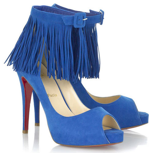 Christian Louboutin Short Tina Fringe 120mm Special Occasion Blue